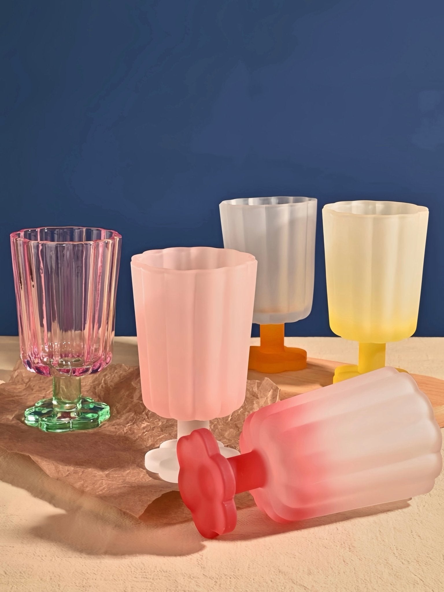 Hand Blown Petal Goblets - Cute Whimsical Colored Wine Glasses - Stemware - Petal Goblets-Sorbet - INSPECIAL HOME