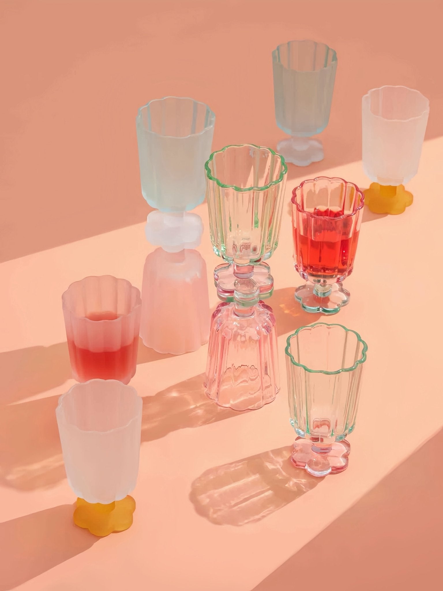 Hand Blown Petal Goblets - Cute Whimsical Colored Wine Glasses - Stemware - Petal Goblets-Sorbet - INSPECIAL HOME