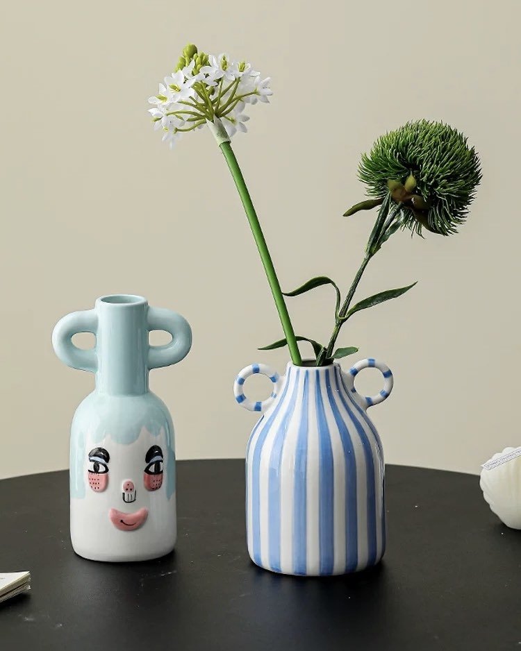 Hand - painted Whimsical Quirky Cute Dual - handle Vases - Quirky Cute Dual - handle Vases - Smiley Face - INSPECIAL HOME