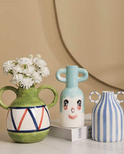 Hand - painted Whimsical Quirky Cute Dual - handle Vases - Quirky Cute Dual - handle Vases - Smiley Face - INSPECIAL HOME