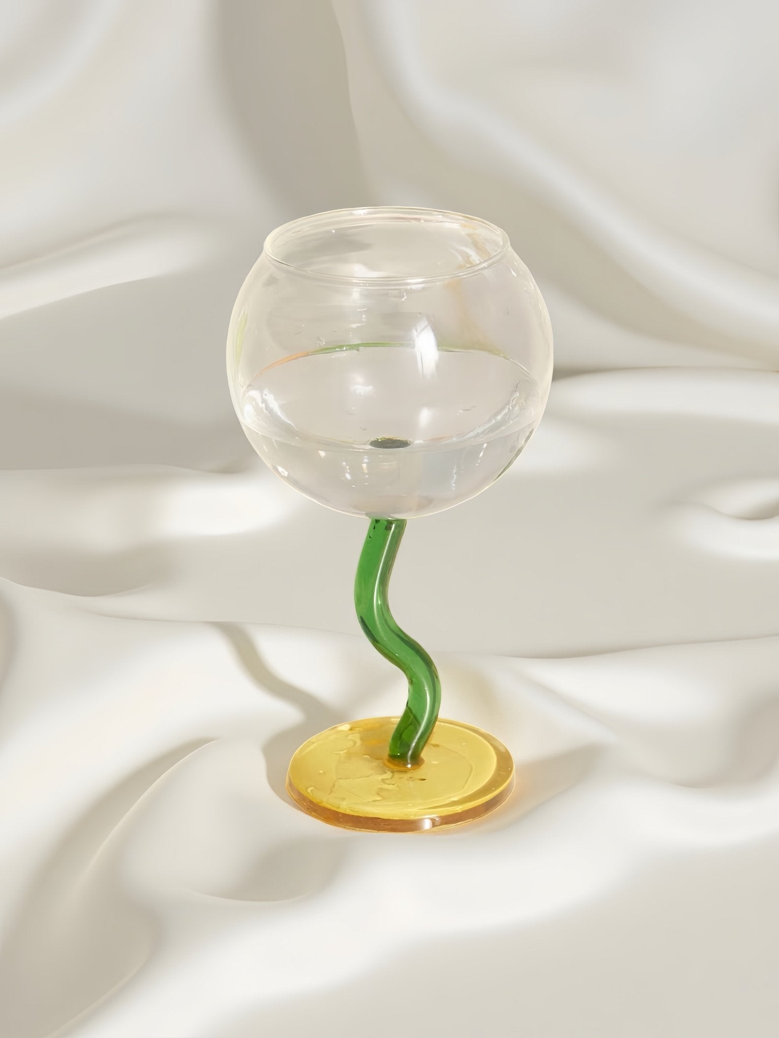 Handblown Bubble Wine Glass - Retro Whimsical Eclectic Wavy Stemmed Goblets - Stemware - Handblown Bubble Goblets - Kiwi - Inspecial Home
