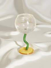 Handblown Bubble Wine Glass - Retro Whimsical Eclectic Wavy Stemmed Goblets - Stemware - Handblown Bubble Goblets - Kiwi - Inspecial Home