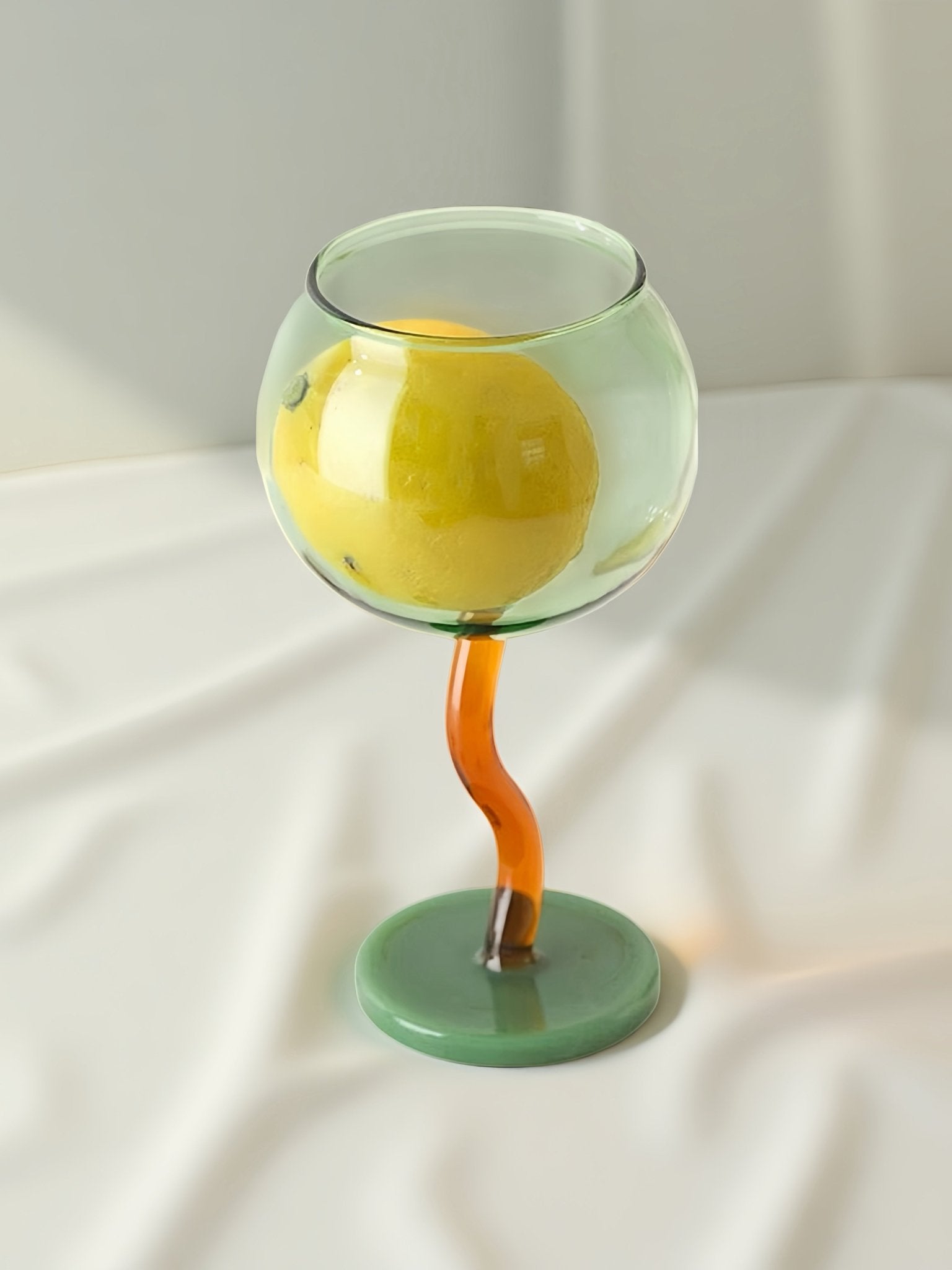 Handblown Bubble Wine Glass - Retro Whimsical Eclectic Wavy Stemmed Goblets - Stemware - Handblown Bubble Goblets - Lime - Inspecial Home