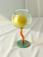 Handblown Bubble Wine Glass - Retro Whimsical Eclectic Wavy Stemmed Goblets - Stemware - Handblown Bubble Goblets - Lime - Inspecial Home