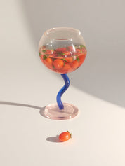 Handblown Bubble Wine Glass - Retro Whimsical Eclectic Wavy Stemmed Goblets - Stemware - Handblown Bubble Goblets - Blueberry - Inspecial Home