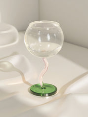 Handblown Bubble Wine Glass - Retro Whimsical Eclectic Wavy Stemmed Goblets - Stemware - Handblown Bubble Goblets - Fig - Inspecial Home