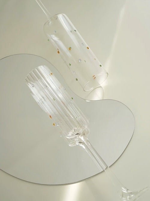 Handblown Rainbow Sprinkles Champagne Flutes Set of 2 Pcs - Whimsical Wine Glasses - Stemware - Rainbow Sprinkles Champaign Flutes Set - INSPECIAL HOME