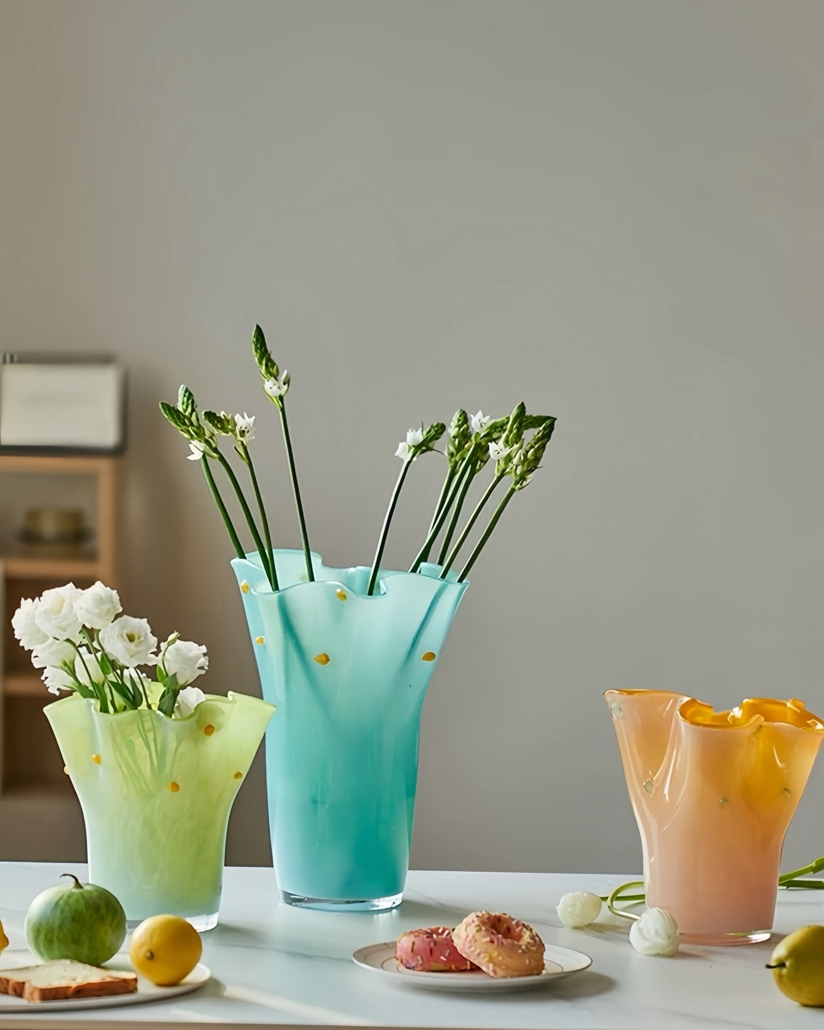 Handblown Wavy Whimsical Glass Vase - Eclectic Table Setting Centrepieces - Vases - Wavy Whimsical Glass Vase-Green Lagoon - INSPECIAL HOME