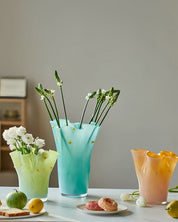 Handblown Wavy Whimsical Glass Vase - Eclectic Table Setting Centrepieces - Vases - Wavy Whimsical Glass Vase-Green Lagoon - INSPECIAL HOME