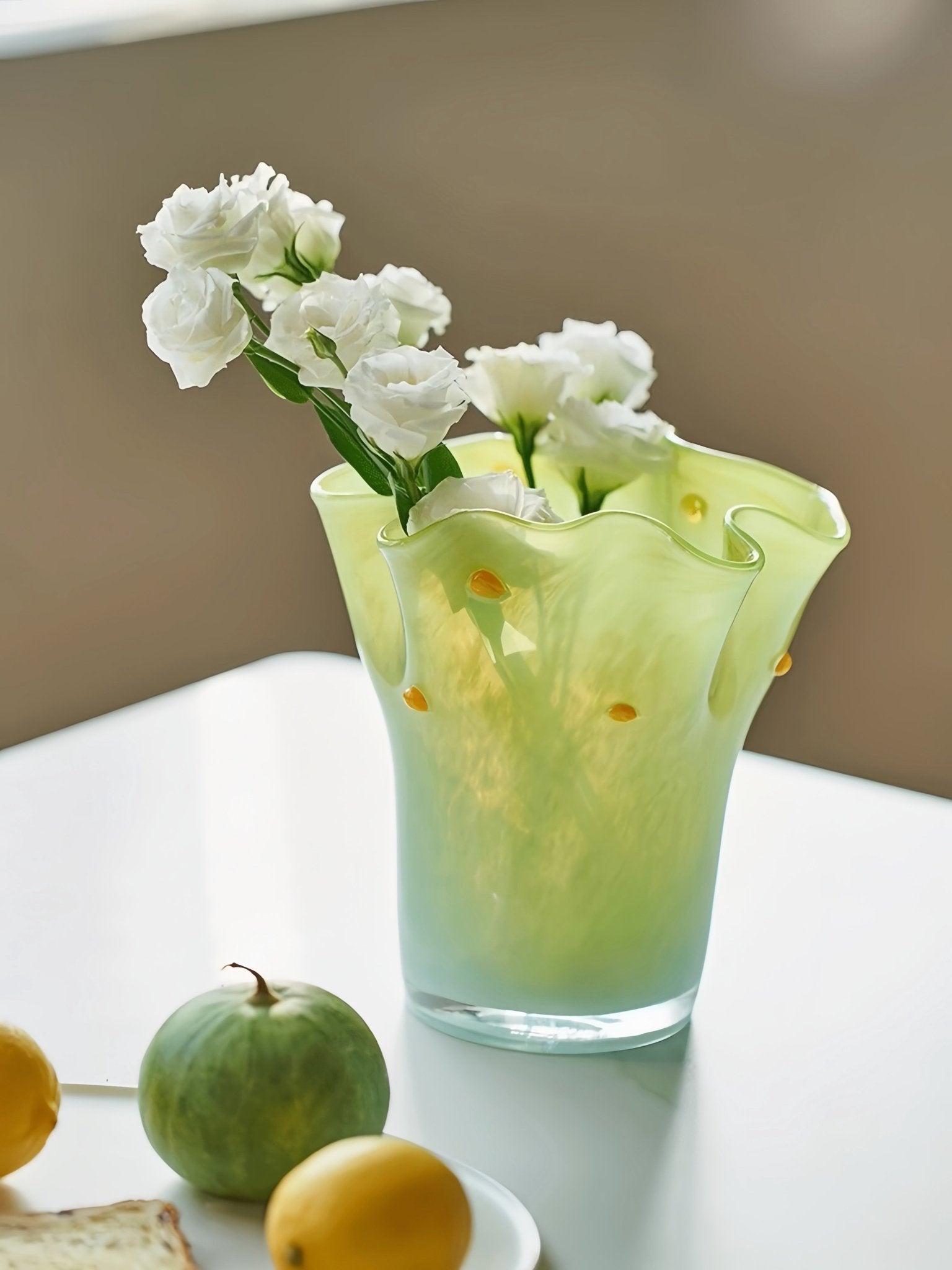 Handblown Wavy Whimsical Glass Vase - Eclectic Table Setting Centrepieces - Vases - Wavy Whimsical Glass Vase-Green Lagoon - INSPECIAL HOME