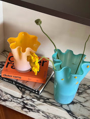 Handblown Wavy Whimsical Glass Vase - Eclectic Table Setting Centrepieces - Vases - Wavy Whimsical Glass Vase-Green Lagoon - INSPECIAL HOME