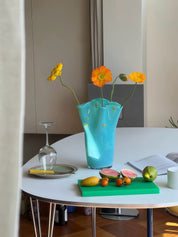 Handblown Wavy Whimsical Glass Vase - Eclectic Table Setting Centrepieces - Vases - Wavy Whimsical Glass Vase-Green Lagoon - INSPECIAL HOME