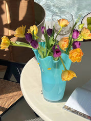 Handblown Wavy Whimsical Glass Vase - Eclectic Table Setting Centrepieces - Vases - Wavy Whimsical Glass Vase-Green Lagoon - INSPECIAL HOME