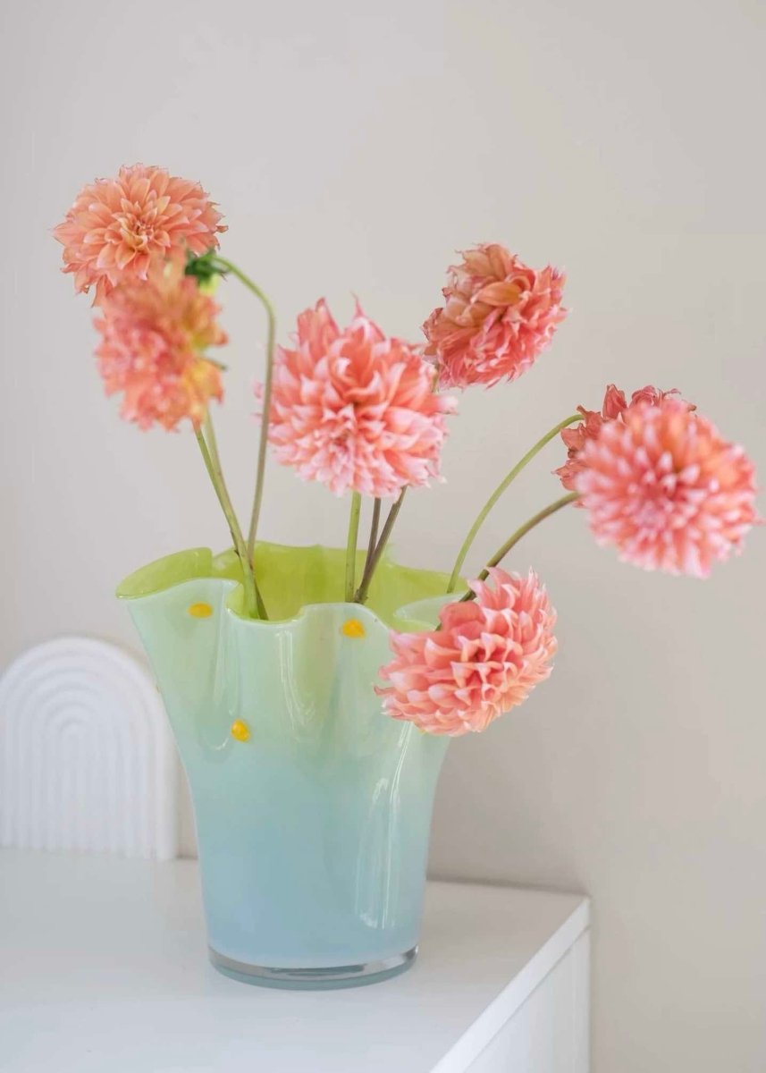 Handblown Wavy Whimsical Glass Vase - Eclectic Table Setting Centrepieces - Wavy Whimsical Glass Vase - Green Lagoon - INSPECIAL HOME