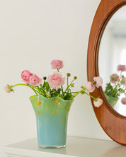 Handblown Wavy Whimsical Glass Vase - Eclectic Table Setting Centrepieces - Vases - Wavy Whimsical Glass Vase-Green Lagoon - INSPECIAL HOME