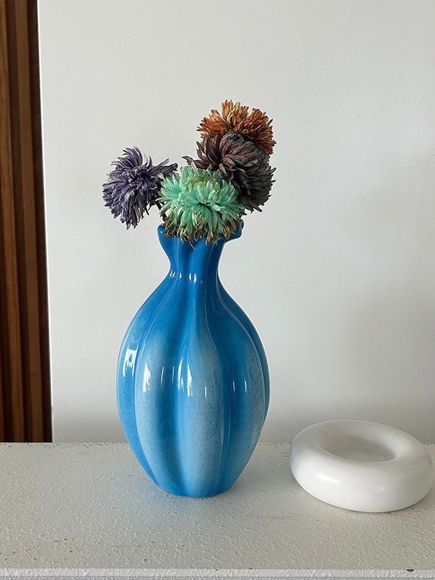 Handcrafted French Style Gradient Blue Ceramic Vase - Unique Flower Vessels - French Style Gradient Blue Vase - INSPECIAL HOME