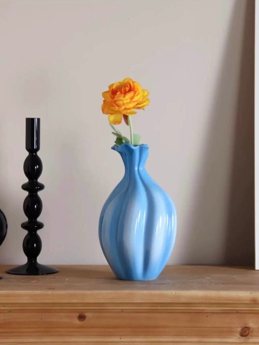 Handcrafted French Style Gradient Blue Ceramic Vase - Unique Flower Vessels - French Style Gradient Blue Vase - INSPECIAL HOME