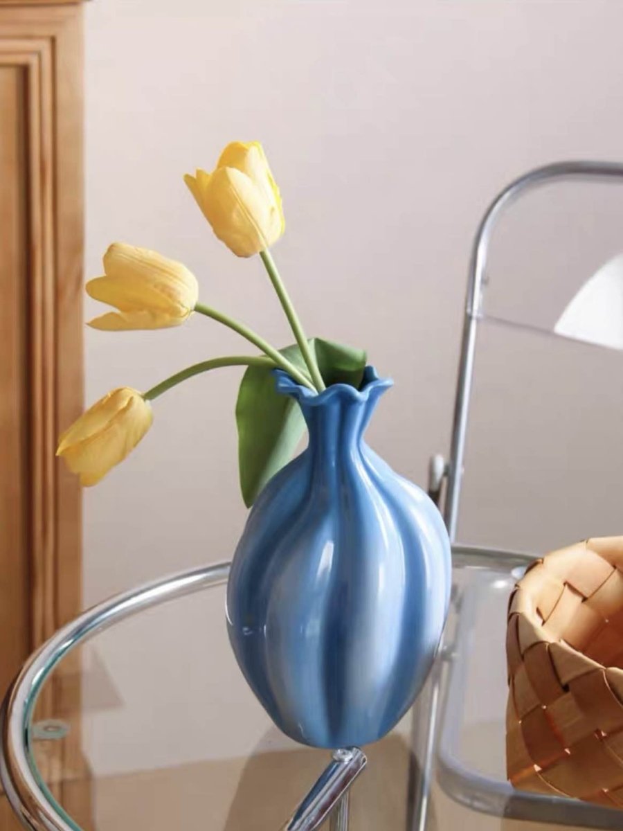 Handcrafted French Style Gradient Blue Ceramic Vase - Unique Flower Vessels - French Style Gradient Blue Vase - INSPECIAL HOME