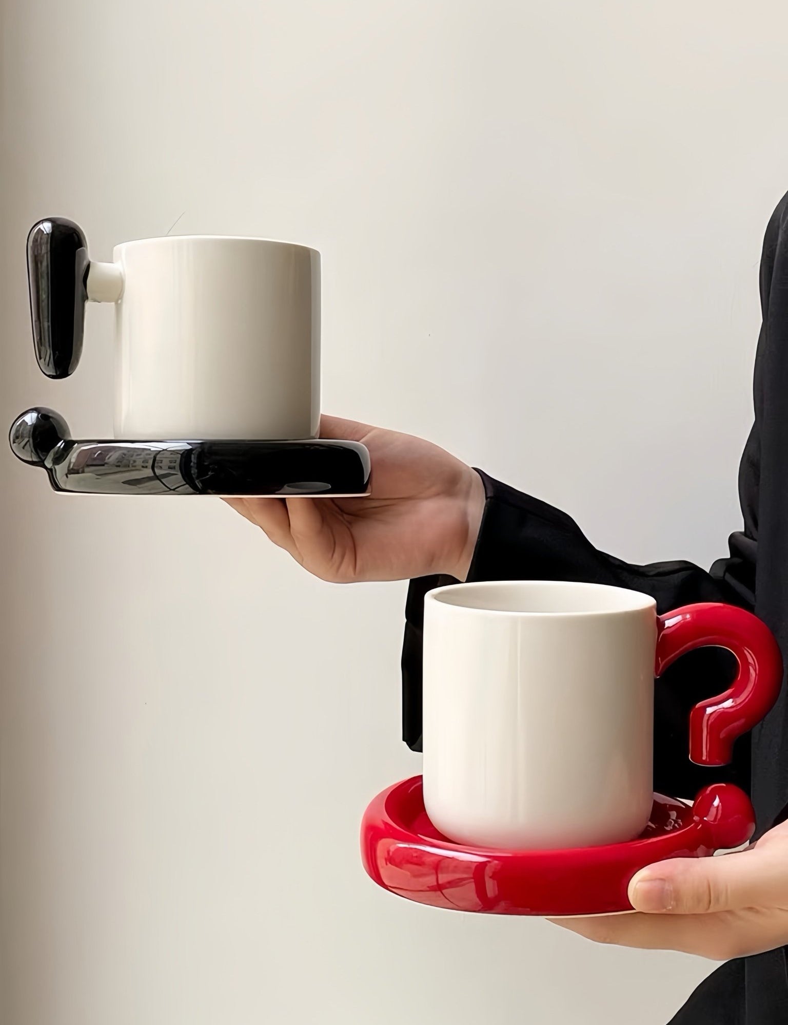 Handmade !? Ceramic Coffee Mug with Saucer - Unique Cute Funny Novelty Mugs -Mugs- !? Ceramic Coffee Mug-Black Question Mark - INSPECIAL HOME