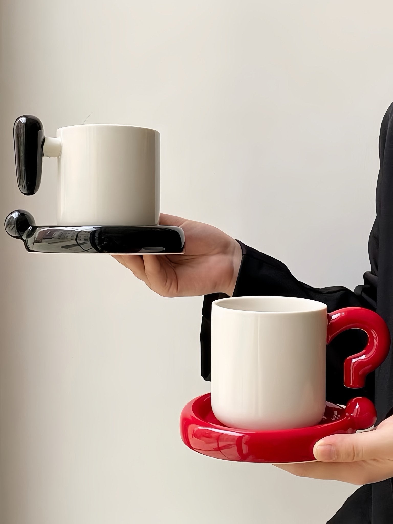 Handmade !? Ceramic Coffee Mug with Saucer - Unique Cute Funny Novelty Mugs -Mugs- !? Ceramic Coffee Mug-Black Question Mark - INSPECIAL HOME