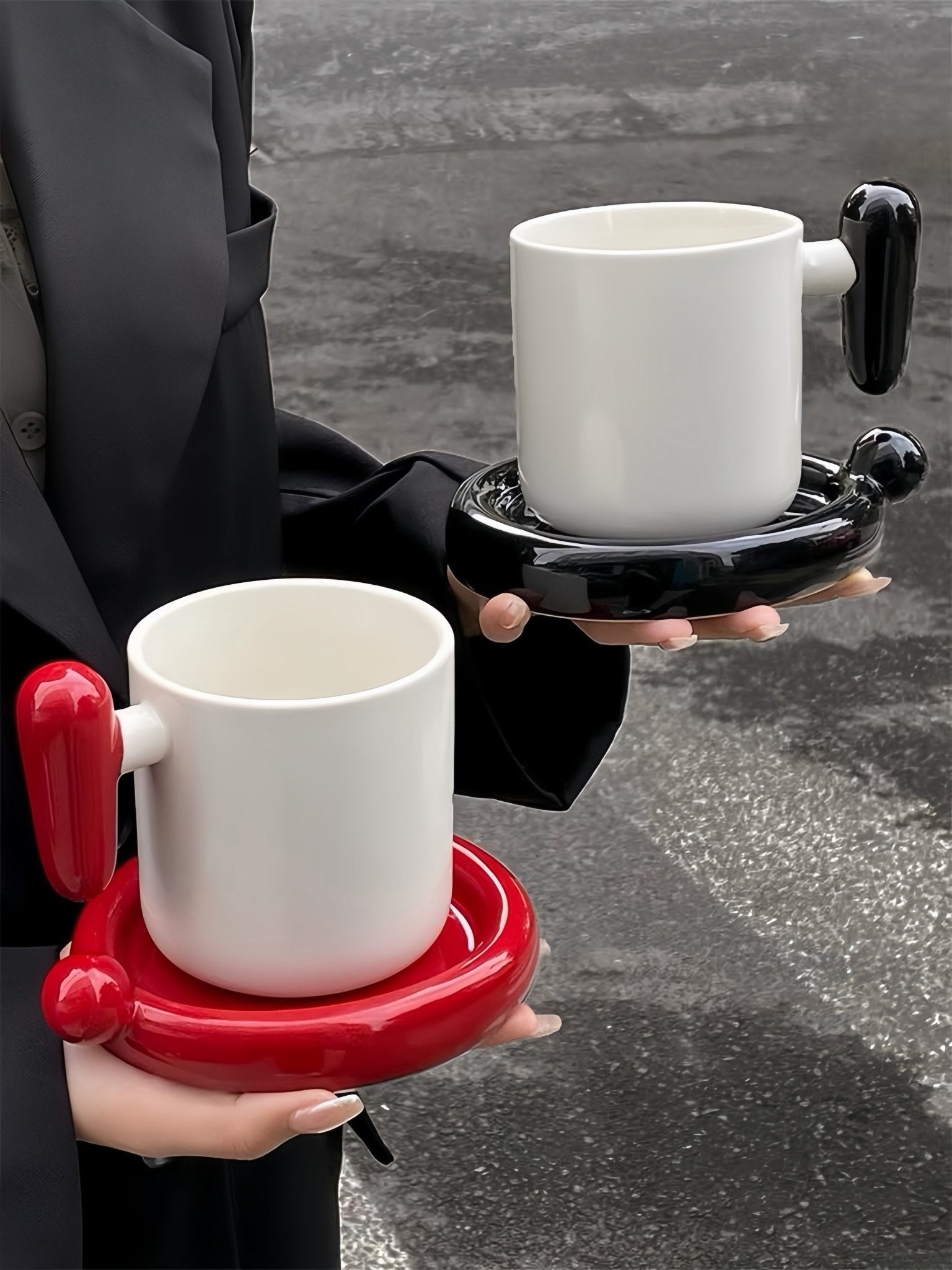 Handmade !? Ceramic Coffee Mug with Saucer - Unique Cute Funny Novelty Mugs -Mugs- !? Ceramic Coffee Mug-Black Question Mark - INSPECIAL HOME