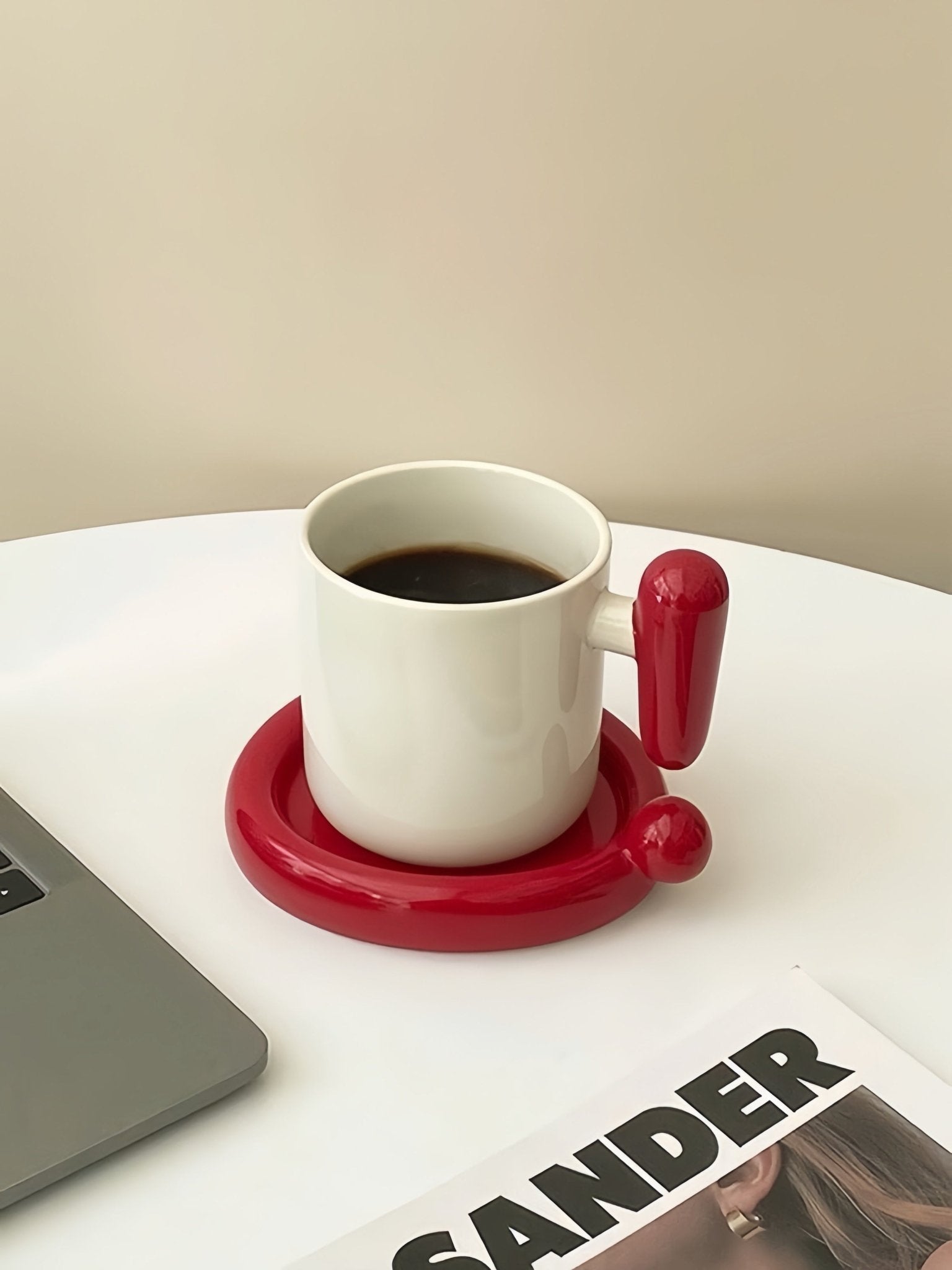 Handmade !? Ceramic Coffee Mug with Saucer - Unique Cute Funny Novelty Mugs -Mugs- !? Ceramic Coffee Mug with Saucer-Red Exclamation Mark - INSPECIAL HOME