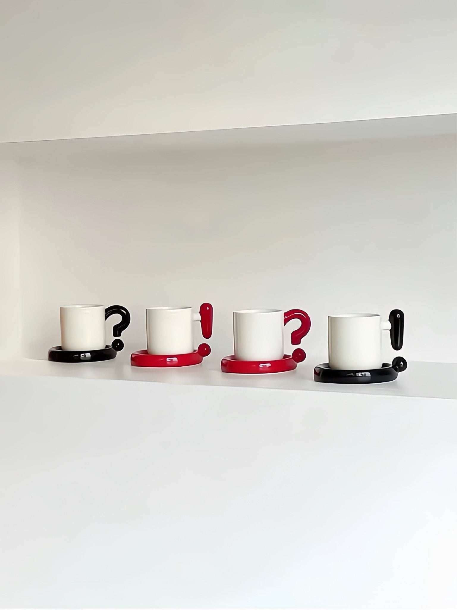 Handmade !? Ceramic Coffee Mug with Saucer - Unique Cute Funny Novelty Mugs -Mugs- !? Ceramic Coffee Mug with Saucer-Red Exclamation Mark - INSPECIAL HOME