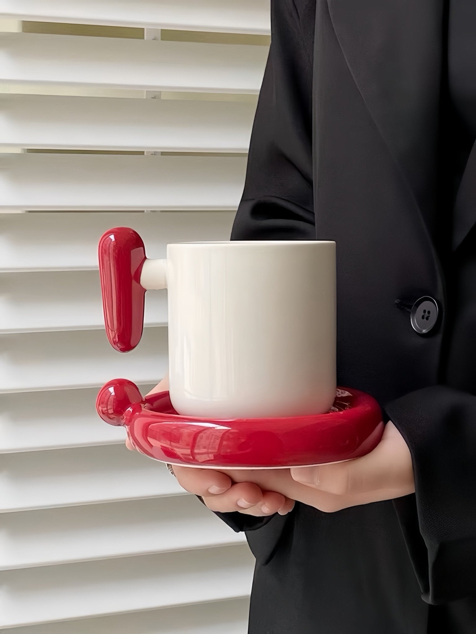 Handmade !? Ceramic Coffee Mug with Saucer - Unique Cute Funny Novelty Mugs -Mugs- !? Ceramic Coffee Mug with Saucer-Red Exclamation Mark - INSPECIAL HOME