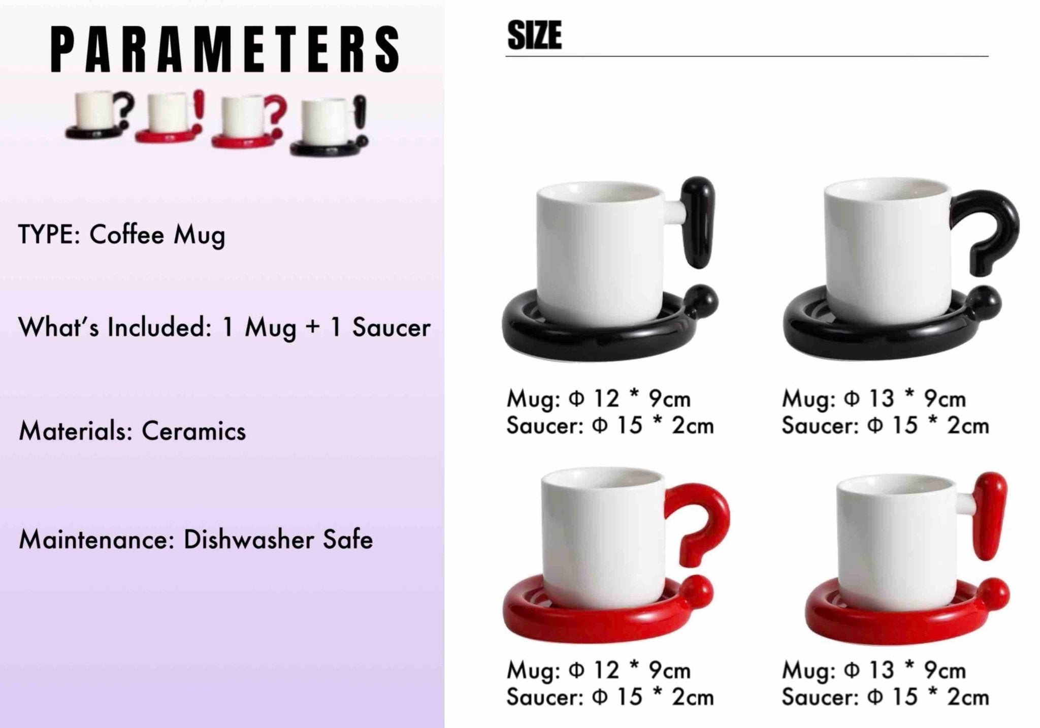 Handmade !? Ceramic Coffee Mug with Saucer - Unique Cute Funny Novelty Mugs -Mugs- !? Ceramic Coffee Mug-Red Question Mark - INSPECIAL HOME