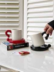Handmade !? Ceramic Coffee Mug with Saucer - Unique Cute Funny Novelty Mugs -Mugs- !? Ceramic Coffee Mug with Saucer-Red Exclamation Mark - INSPECIAL HOME