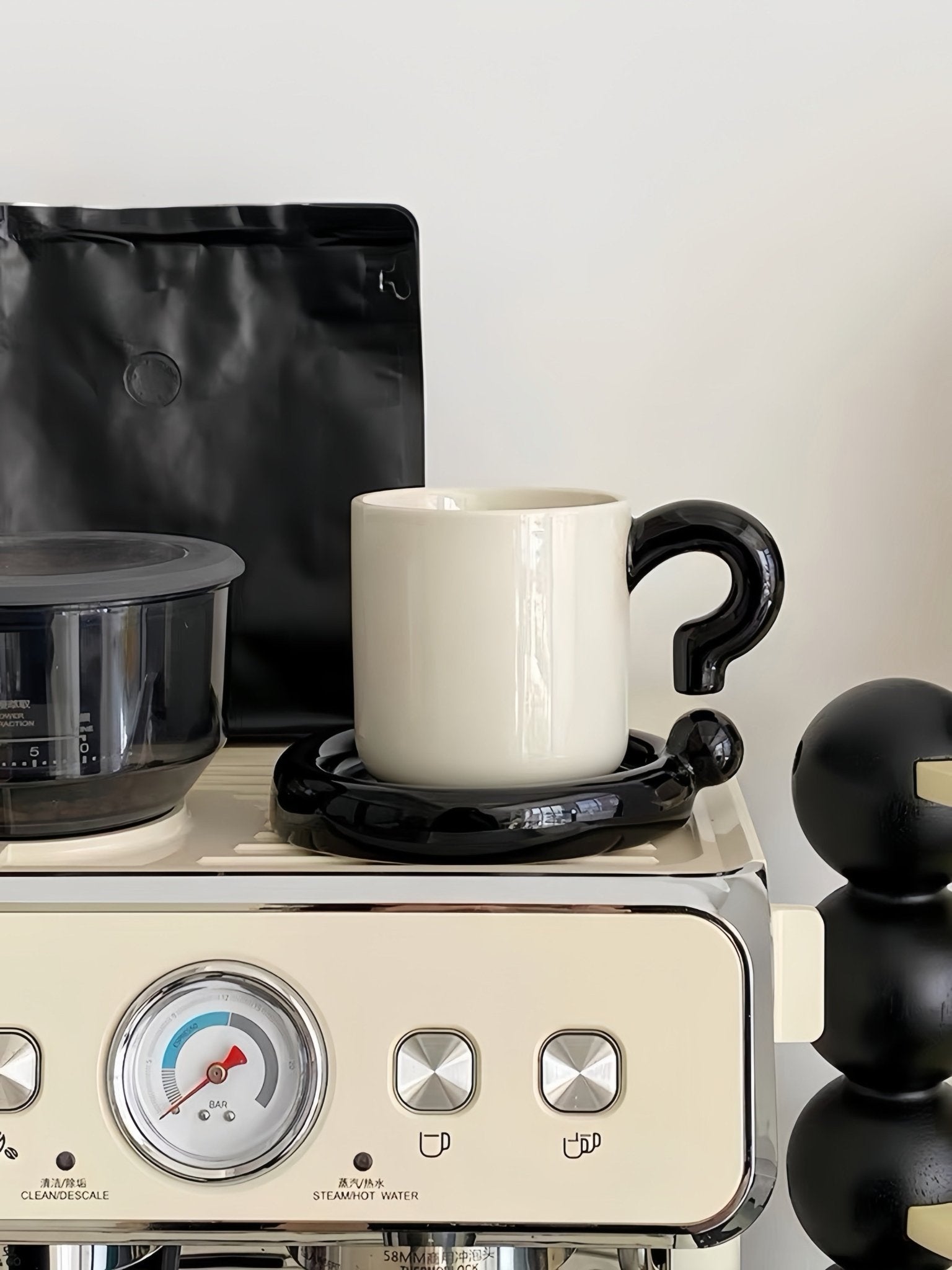 Handmade !? Ceramic Coffee Mug with Saucer - Unique Cute Funny Novelty Mugs -Mugs- !? Ceramic Coffee Mug-Black Question Mark - INSPECIAL HOME