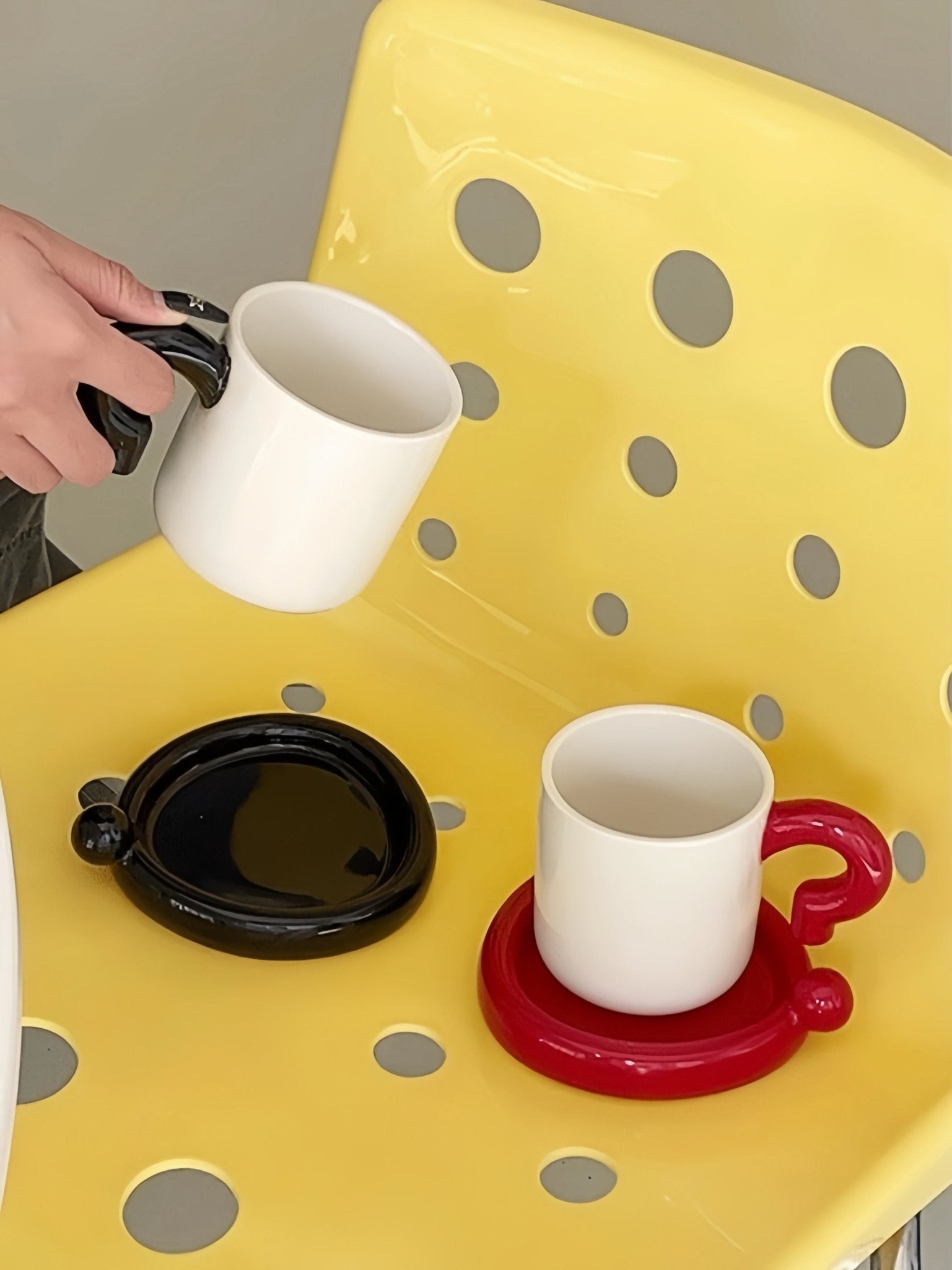 Handmade !? Ceramic Coffee Mug with Saucer - Unique Cute Funny Novelty Mugs -Mugs- !? Ceramic Coffee Mug with Saucer-Red Exclamation Mark - INSPECIAL HOME