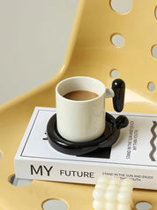 Handmade !? Ceramic Coffee Mug with Saucer - Unique Cute Funny Novelty Mugs -Mugs- !? Ceramic Coffee Mug with Saucer-Black Exclamation Mark - INSPECIAL HOME