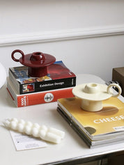 Handmade Ceramic UFO Candle Holder, Retro Table Decor - Candle Holders - UFO Candle Holder-Red - INSPECIAL HOME