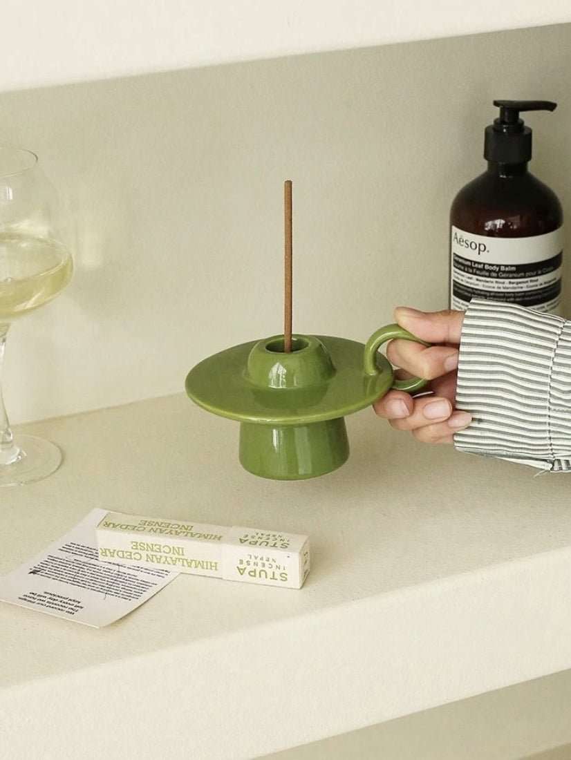 Handmade Ceramic UFO Candle Holder, Retro Table Decor - Candle Holders - UFO Candle Holder-Green - INSPECIAL HOME