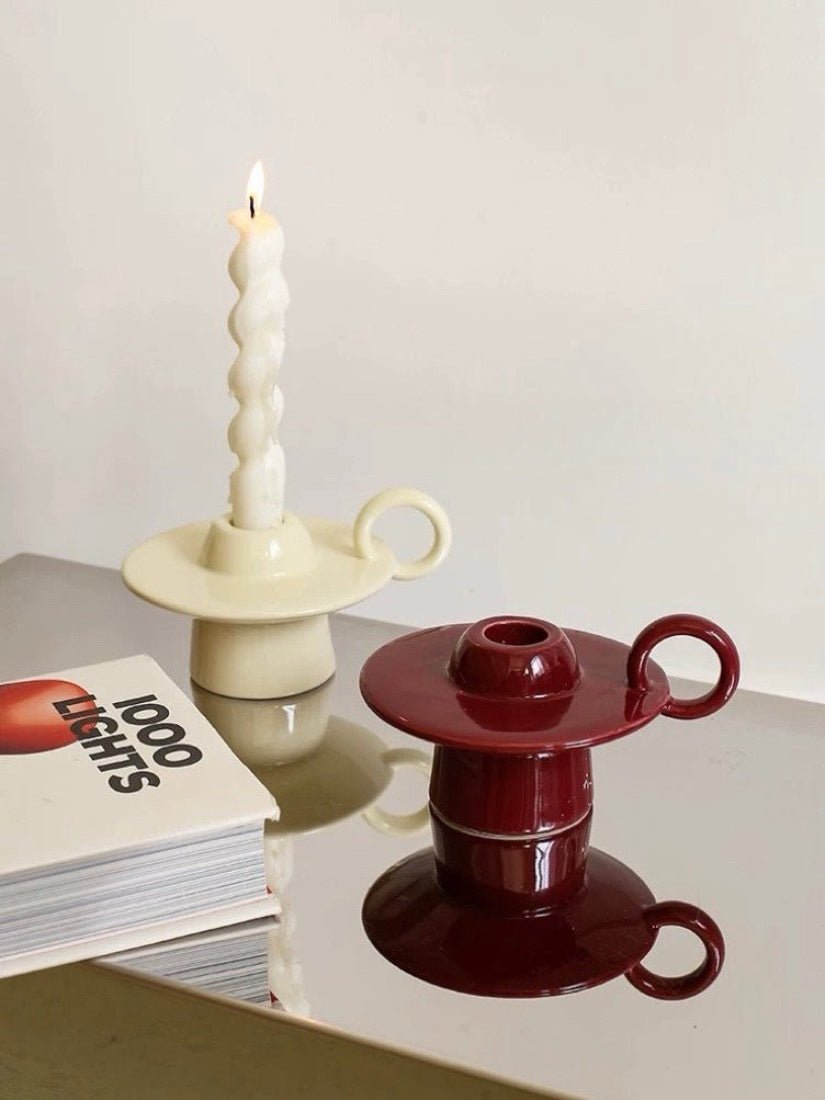 Handmade Ceramic UFO Candle Holder, Retro Table Decor - Candle Holders - UFO Candle Holder-Red - INSPECIAL HOME