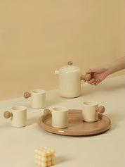 Handmade Cute Whimsical Dopamine Creamy Toffee Tea Pot & Tea Cups Set Of 8 Pcs - Coffee & Tea Cups - Creamy Bauhaus Tea Set Gift Box - Caramel - INSPECIAL HOME