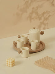 Handmade Cute Whimsical Dopamine Creamy Toffee Tea Pot & Tea Cups Set Of 8 Pcs - Coffee & Tea Cups - Creamy Bauhaus Tea Set Gift Box - Caramel - INSPECIAL HOME