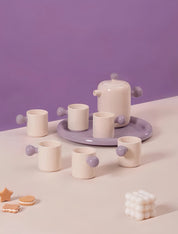 Handmade Cute Whimsical Dopamine Creamy Toffee Tea Pot & Tea Cups Set Of 8 Pcs - Coffee & Tea Cups - Creamy Bauhaus Tea Set Gift Box - Berry - INSPECIAL HOME