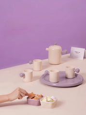 Handmade Cute Whimsical Dopamine Creamy Toffee Tea Pot & Tea Cups Set Of 8 Pcs - Coffee & Tea Cups - Creamy Bauhaus Tea Set Gift Box - Berry - INSPECIAL HOME