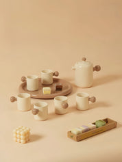 Handmade Cute Whimsical Dopamine Creamy Toffee Tea Pot & Tea Cups Set Of 8 Pcs - Coffee & Tea Cups - Creamy Bauhaus Tea Set Gift Box - Caramel - INSPECIAL HOME
