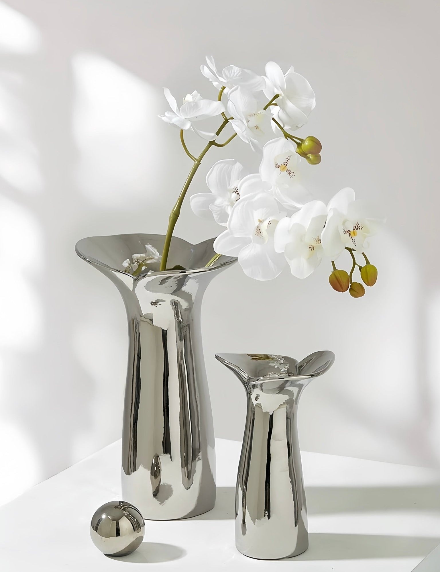 Handmade Modern Silver Bloom Vase, Ceramic Botanica Centrepiece Vase -Vases- Bloom Vase-Small - INSPECIAL HOME