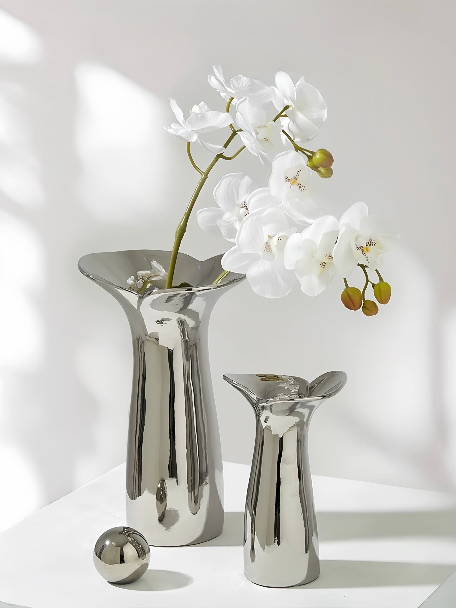 Handmade Modern Silver Bloom Vase, Ceramic Botanica Centrepiece Vase -Vases- Bloom Vase-Small - INSPECIAL HOME