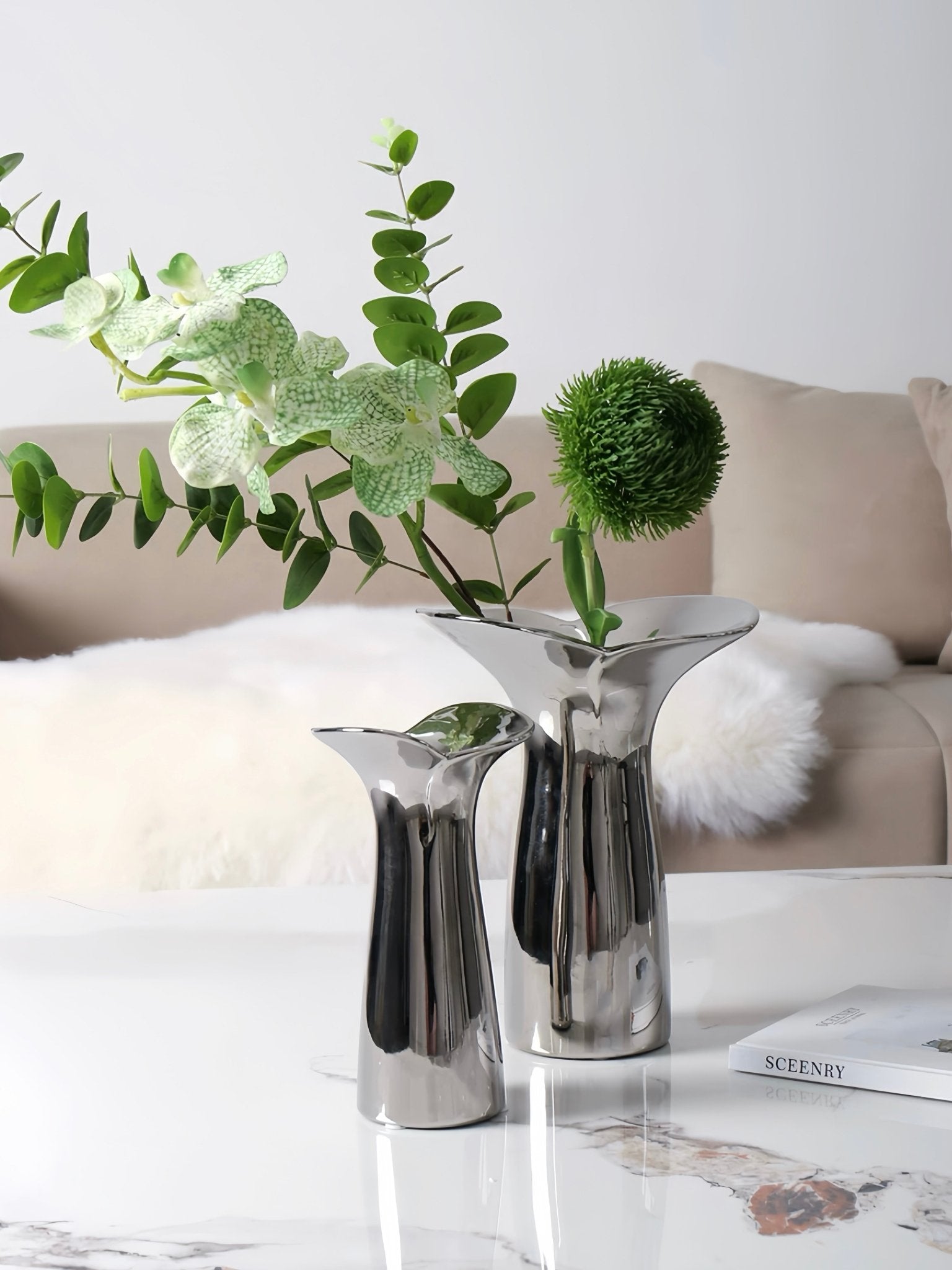 Handmade Modern Silver Bloom Vase, Ceramic Botanica Centrepiece Vase -Vases- Bloom Vase-Small - INSPECIAL HOME