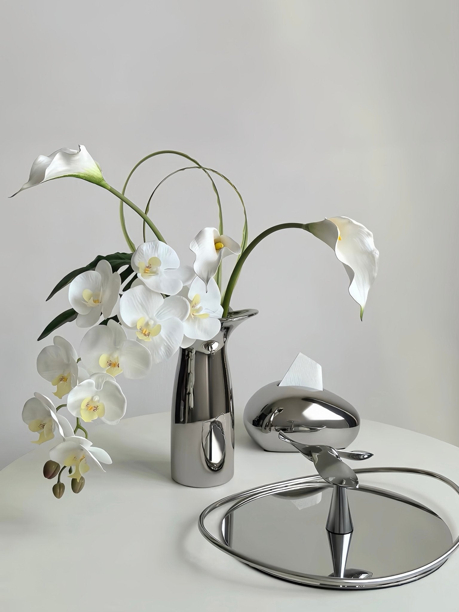 Handmade Modern Silver Bloom Vase, Ceramic Botanica Centrepiece Vase -Vases- Bloom Vase-Small - INSPECIAL HOME