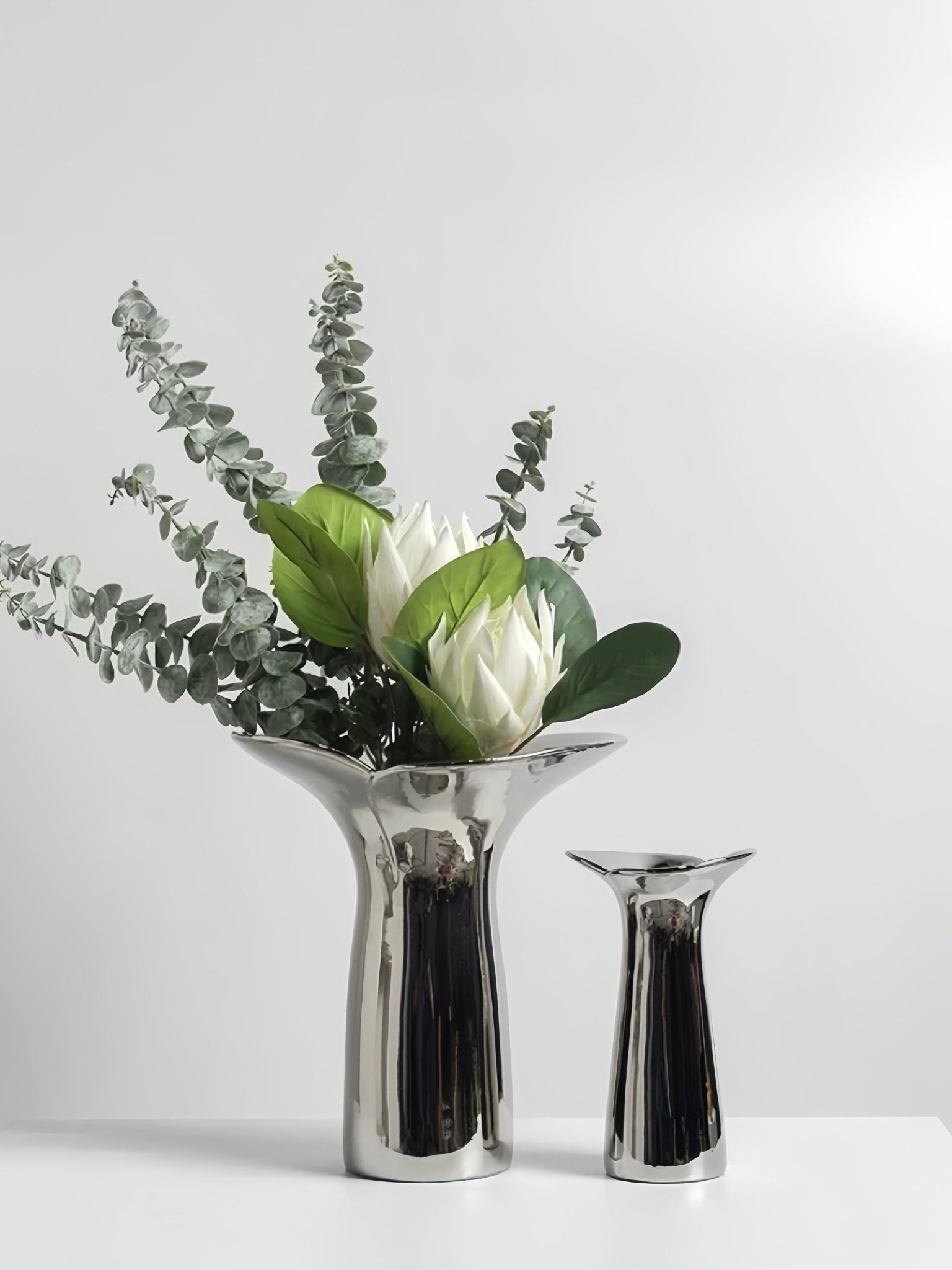 Handmade Modern Silver Bloom Vase, Ceramic Botanica Centrepiece Vase -Vases- Bloom Vase-Small - INSPECIAL HOME
