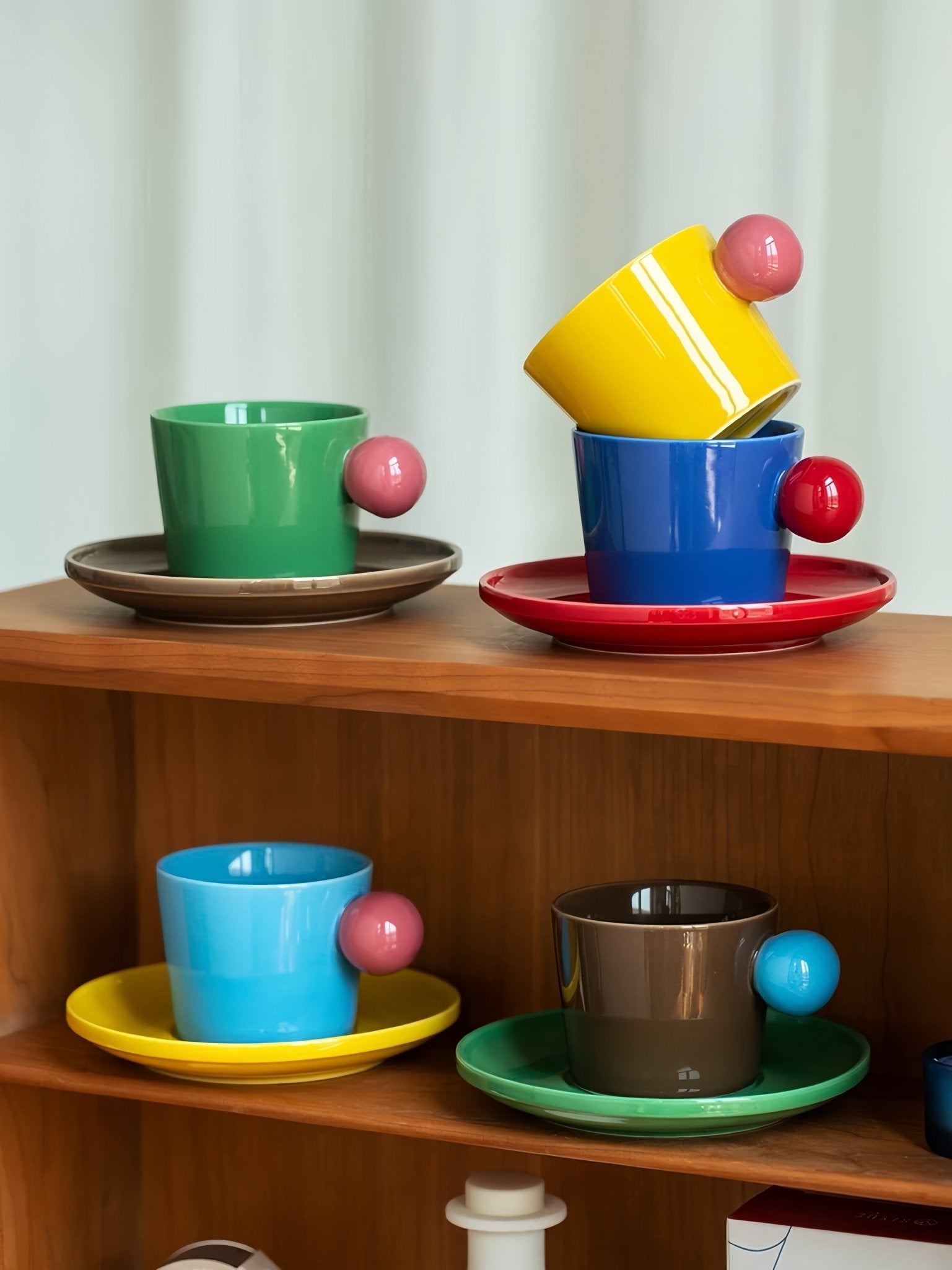 Handmade Skittles Coffee Mug With Saucer - Cute Dopamine Espresso Cup -Mugs- Skittles Coffee Mug With Saucer-Style A - INSPECIAL HOME