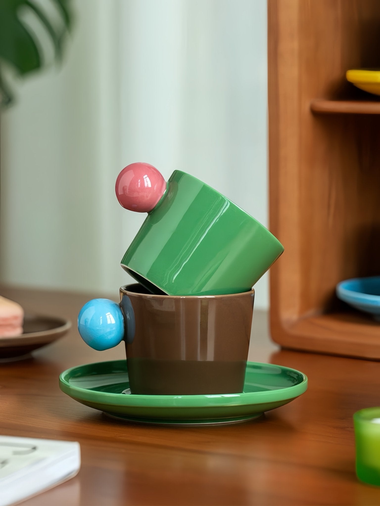 Handmade Skittles Coffee Mug With Saucer - Cute Dopamine Espresso Cup -Mugs- Skittles Coffee Mug With Saucer-Style A - INSPECIAL HOME
