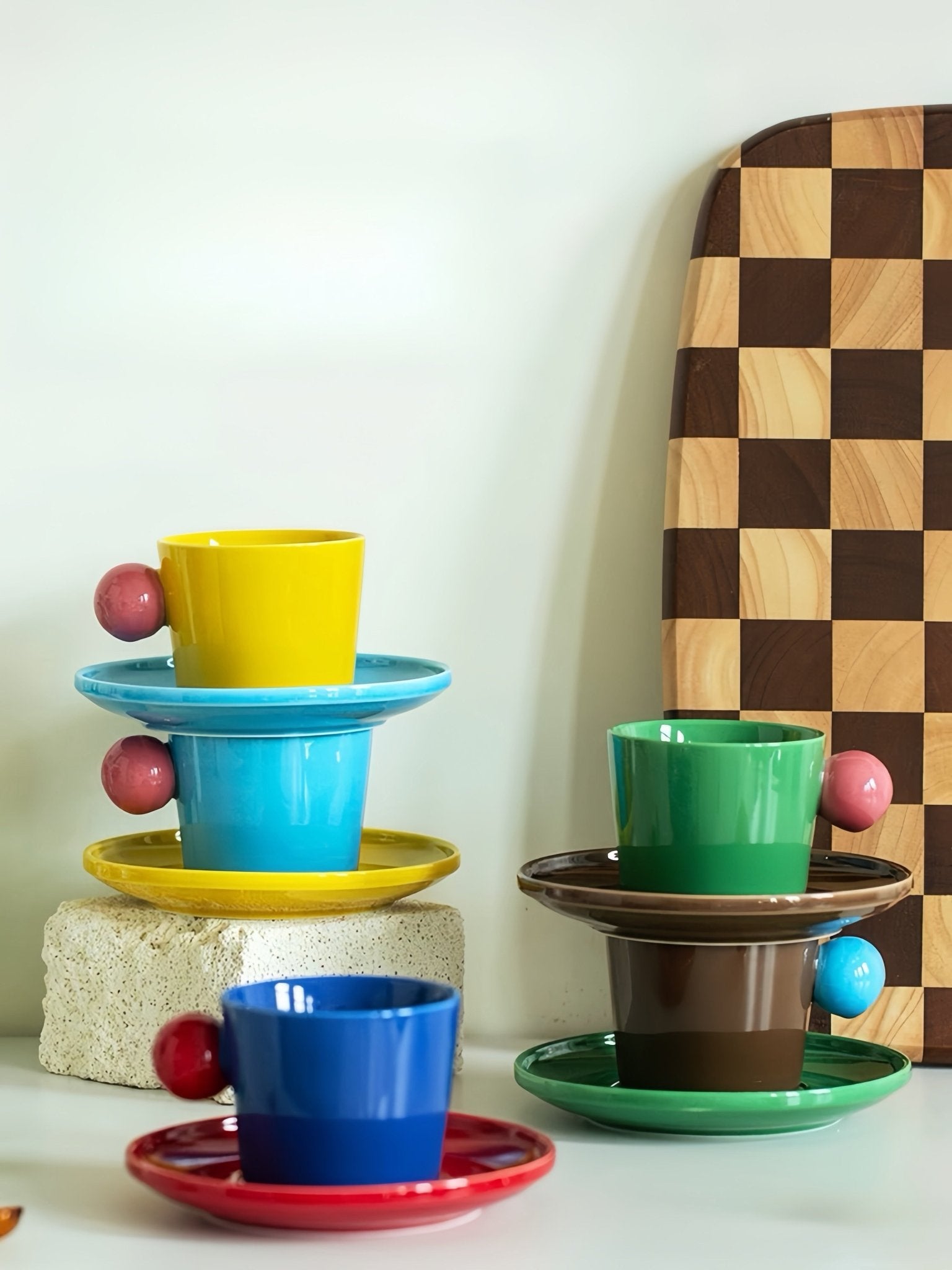 Handmade Skittles Coffee Mug With Saucer - Cute Dopamine Espresso Cup -Mugs- Skittles Coffee Mug With Saucer-Style A - INSPECIAL HOME