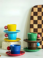 Handmade Skittles Coffee Mug With Saucer - Cute Dopamine Espresso Cup -Mugs- Skittles Coffee Mug With Saucer-Style A - INSPECIAL HOME